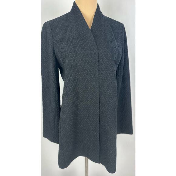 Eileen Fisher Size Petite Small Black Honeycomb High Mock Neck Overcoat Timeless - Picture 1 of 16